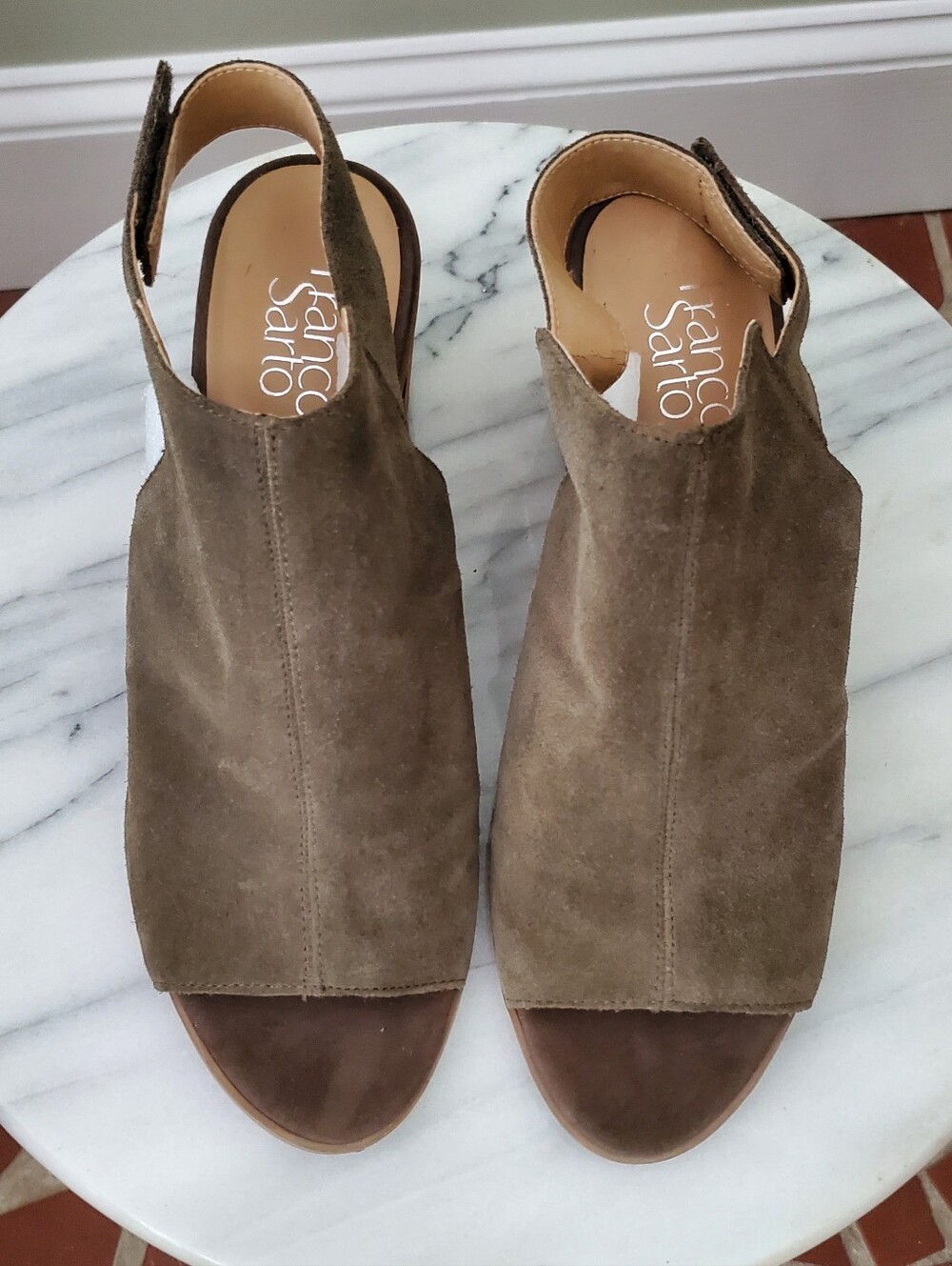 Franco Sarto Helix Olive Green Suede Slingback Block Heel Sandals - Picture 5 of 9
